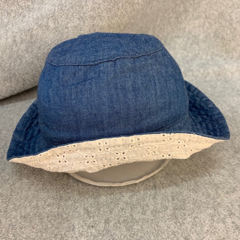 Eyelet Trim Kids Reversible Blue Denim Gap Bucket Sun Hat 5T